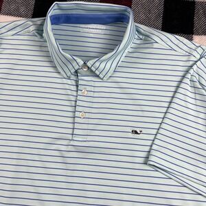 Vineyard Vines Polo Shirt Men XL Blue Stripe Performance Stretch